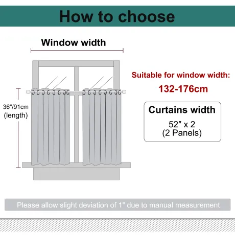 PiccoCasa- Textured Blackout Grommet Top Valances Curtains 2 Panels 52 x 36 Inch