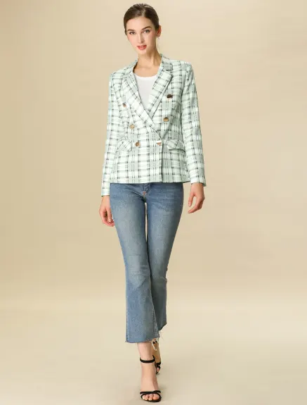 Allegra K- Plaid Notched Lapel Blazer Jacket