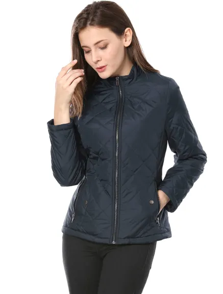 Allegra K- Veste matelassée légère zippée à manches longues