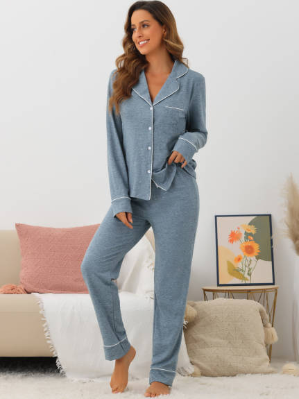 Cheibear - Long Sleeve Button Down Pajama Set