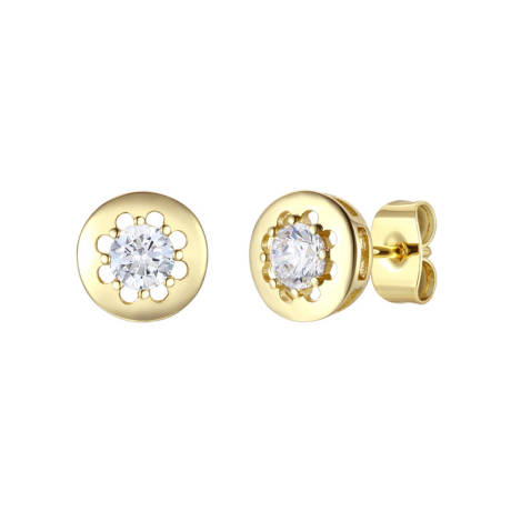 Stella Valentino Sterling Silver 14k Gold Plated with 0.60ctw Lab Created Moissanite Solitaire Modern Bezel Stud Earrings