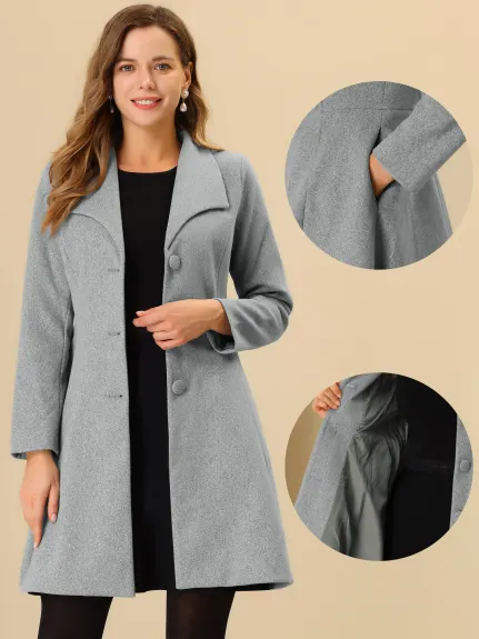 Allegra K- Wide Lapel Single Breasted Outerwear Trench Overcoat