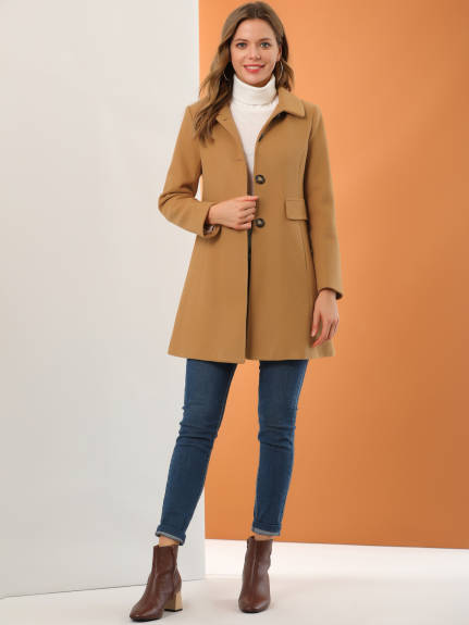 Allegra K- Lapel Collared Single Breasted Mid-Long Coat