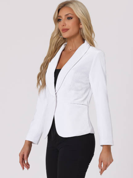 Allegra K- Shawl Collar One Button Velvet Blazer