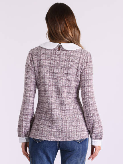 Allegra K - Peter Pan Collared Tweed Blouse