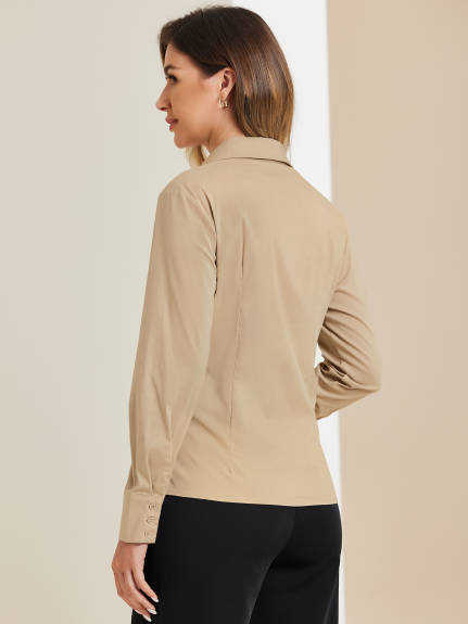 Allegra K - Point Collar Long Sleeve Chiffon Shirt