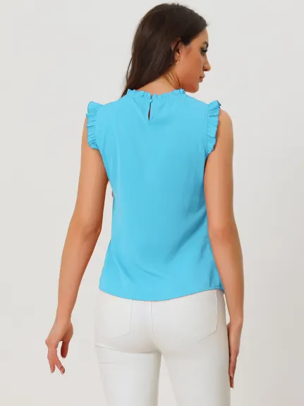 Allegra K- Blouse plissée sans manches à col mandarin à volants