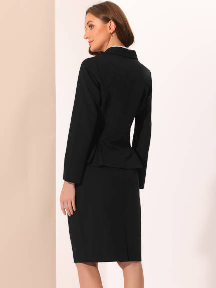 Allegra K- Suit Set-2 Pieces Peplum Blazer and Pencil Skirt