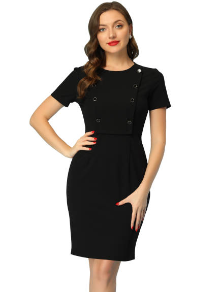 Allegra K- Round Neck Short Sleeve Knit Bodycon Sheath Dress