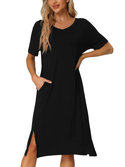 cheibear - Casual Short Sleeve Basic Midi Shirtdress