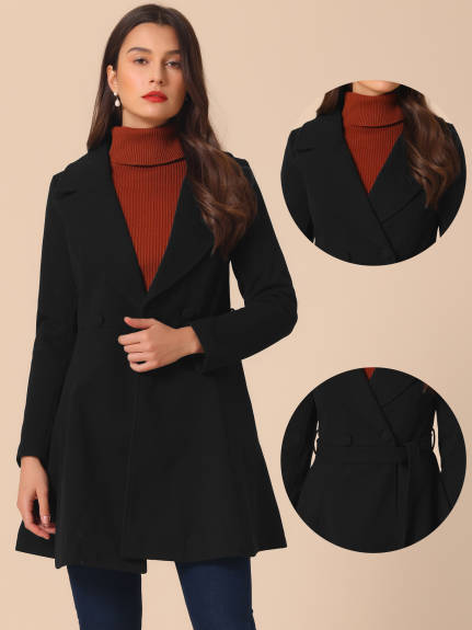 Allegra K - Shawl Lapel Fashion Belted Long Coats