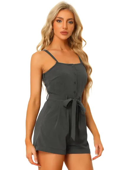 Allegra K - Sleeveless Chambray Overall Short Jumpsuit