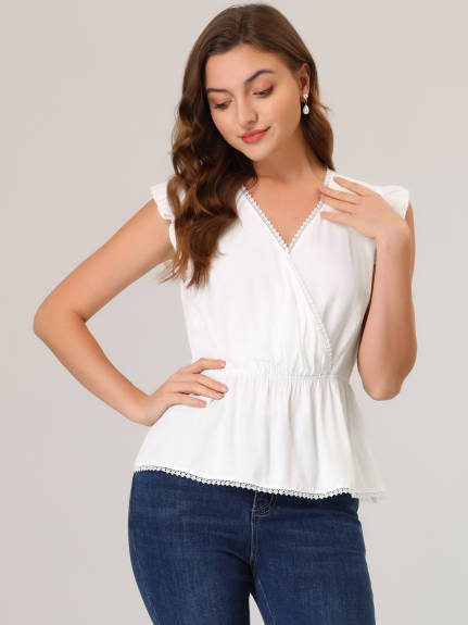 Allegra K - Flutter Sleeve V Neck Summer Peplum Blouse