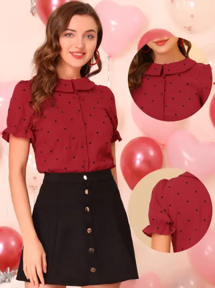 Allegra K- Peter Pan Collar Stars Blouse Shirt