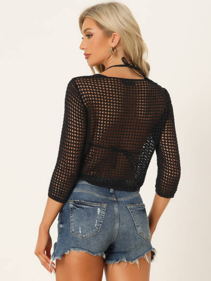 Allegra K - Summer Crop Hollow Out Crochet Top