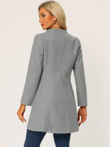 Allegra K- Overcoat V Neck Single Breasted Long Coat