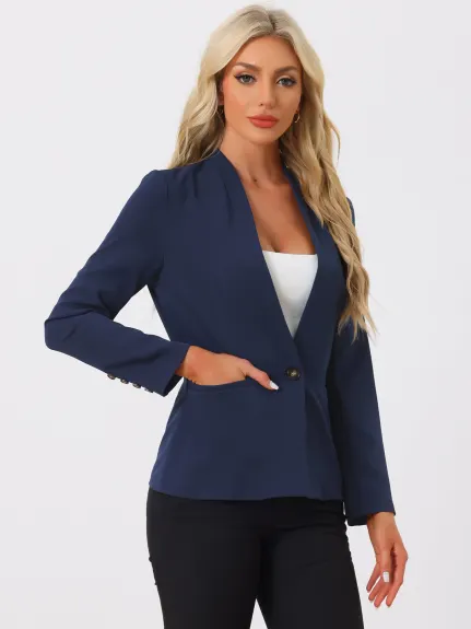 Allegra K- Stand Collar Buttoned Blazer Jacket