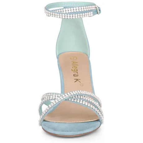 Allegra K- Rhinestones Strappy Chunky Heel Sandals