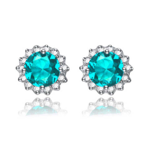 Genevive Sterling Silver with Colored Cubic Zirconia Button Stud Earrings