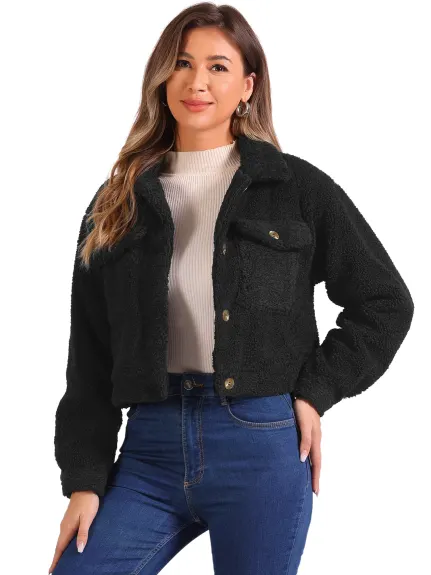 Allegra K - Faux Fur Button Down Short Jacket