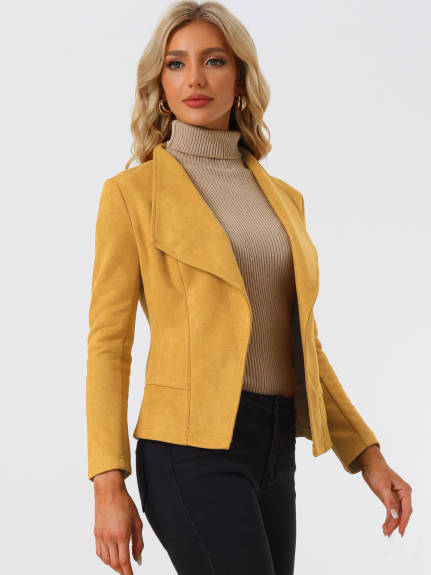 Allegra K- Faux Suede Open Front Lapel Draped Jacket Cardigan