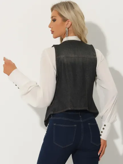 Allegra K- V veste en Jean délavé