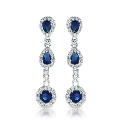 Genevive Sterling Silver with Clear and Blue Cubic Zirconia Linear Dangle Earrings