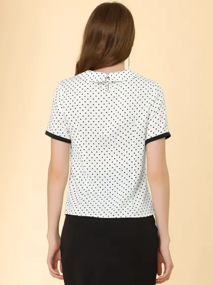 Allegra K- Polka Dots Blouse Contrast Tie Shirt