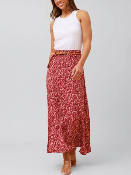 Annick - Cassie Long Skirt Ditsy Print Belt Included