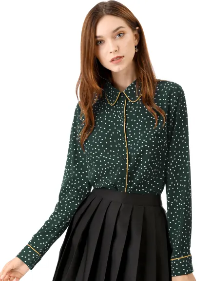 Allegra K- Printed Long Sleeve Piped Shirt