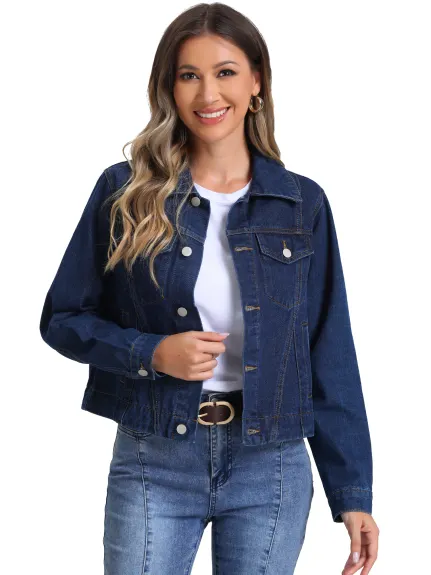 Allegra K - Vintage Collar Long Sleeve Jean Jacket