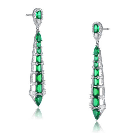 Genevive Sterling Silver White Gold Plated with Colored Cubic Zirconia Ladder Style Dangle Earrings