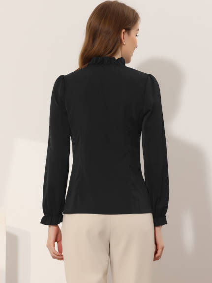 Allegra K - Elegant Tie Neck Long Sleeve Work Blouse