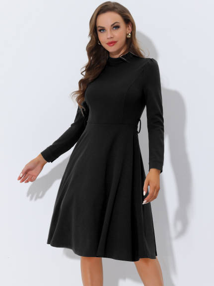 Allegra K- Sheath Mock Neck Long Sleeve Knee Length Dress