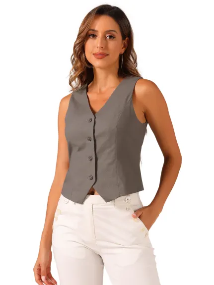 Allegra K- boutonné col V Crop Summer Vest