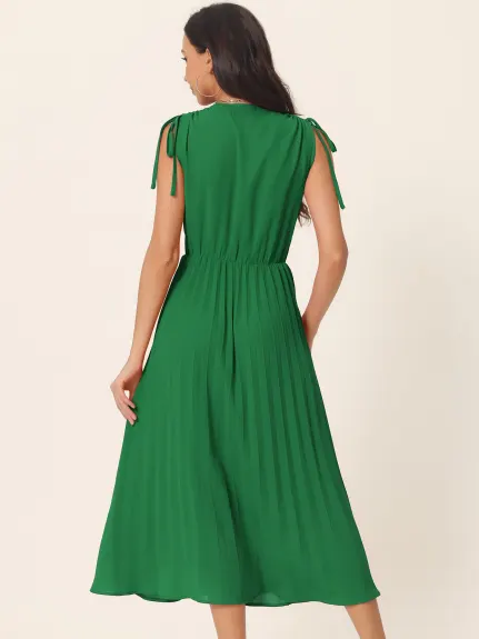 Allegra K - Sleeveless High Waist V Neck Pleated Dress