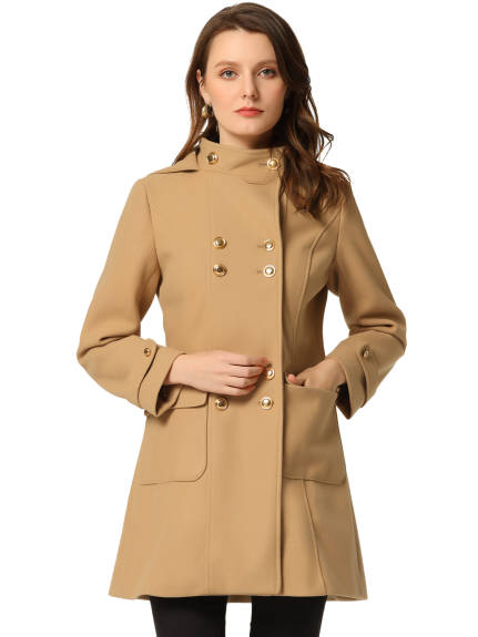 Allegra K- Stand Collar Double Breasted Hoodie Outerwear Coat