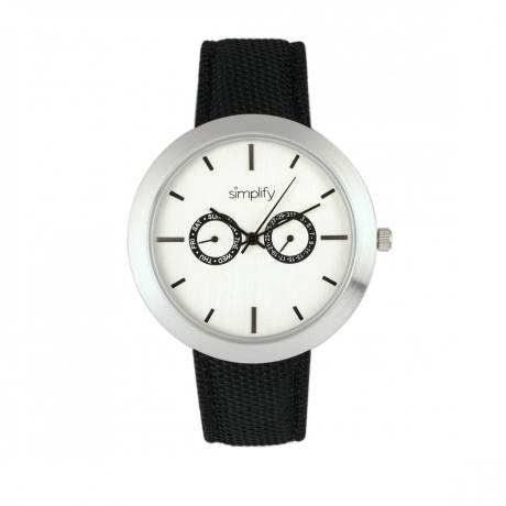 Simplify - The 6100 Canvas-Overlaid Strap Watch w/ Day/Date - White/Black