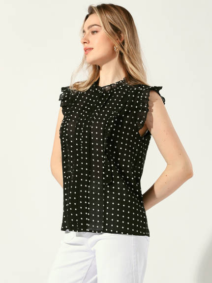 Allegra K - Polka Dot Ruffle Sleeve Chiffon Blouse