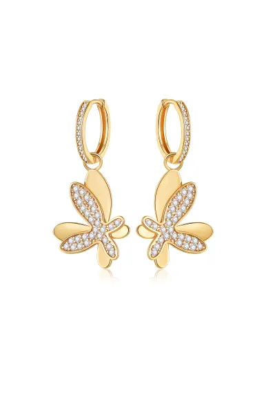 Classicharms-Pavé Diamond Butterfly Dangle Drop Hoop Earrings