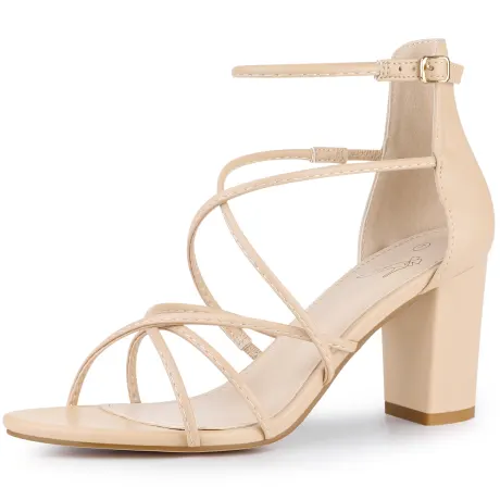 Allegra K- Crisscross Strappy Summer Chunky Heels Sandals