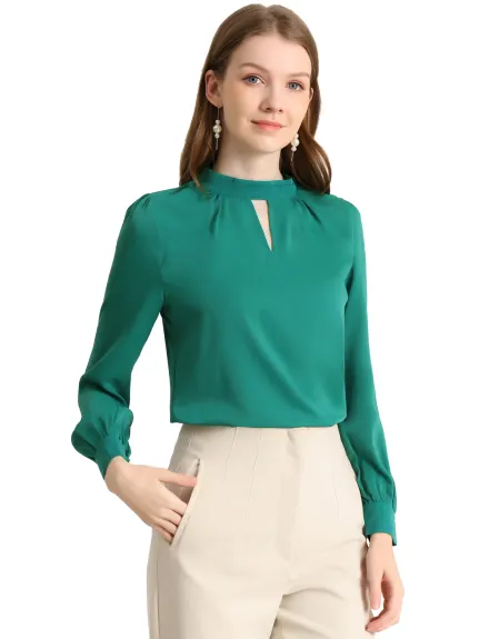 Allegra K- Stand Collar Long Sleeve Shirt Blouse