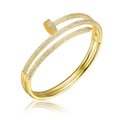 Rachel Glauber 14k Gold Plated with Clear Cubic Zirconia Bangle Bracelet