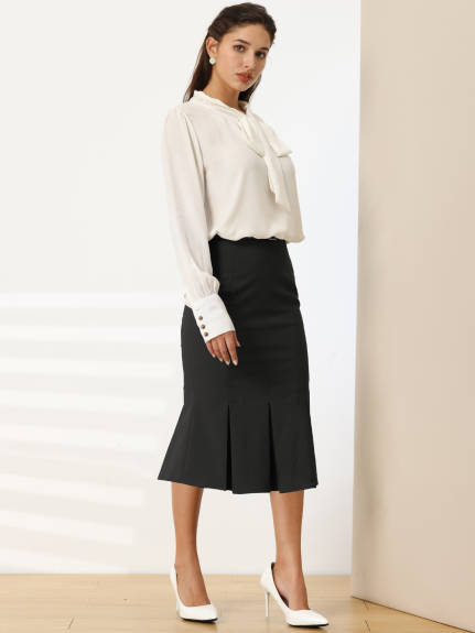 Hobemty- Below Knee Lenght Fishtail Skirt with Belt