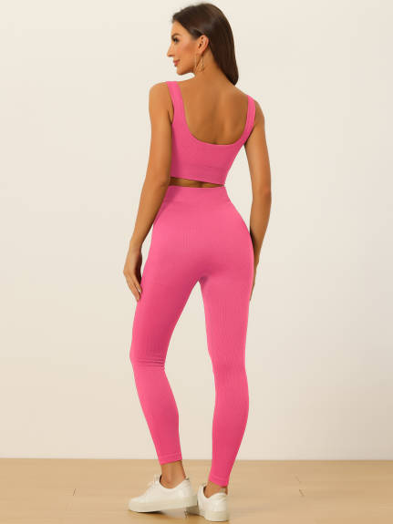 Allegra K- Ribbed Sports Bra and Leggings Set