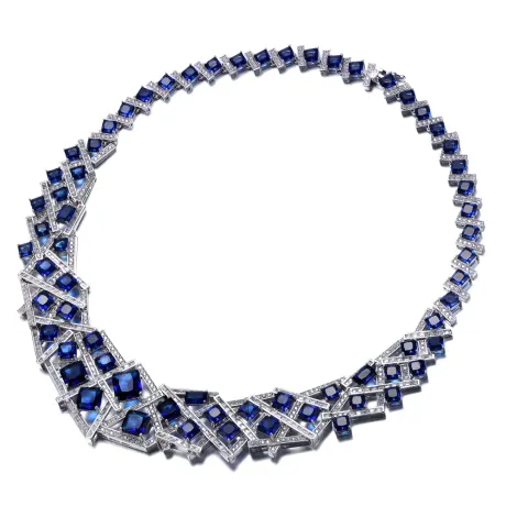 Rachel Glauber 3D Geometric Cluster Basketweave Stack Graduated Eternity Formal Necklace