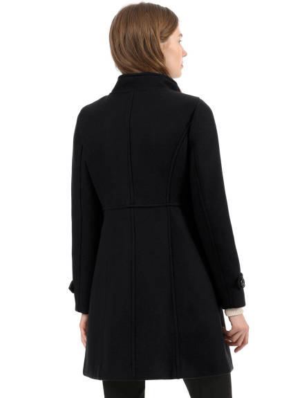 Allegra K- Stand Collar Long Sleeves Double Breasted Coat