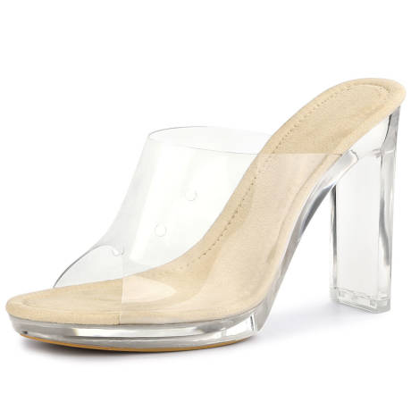 Allegra K- Block Heels Clear Platform Slides Sandals