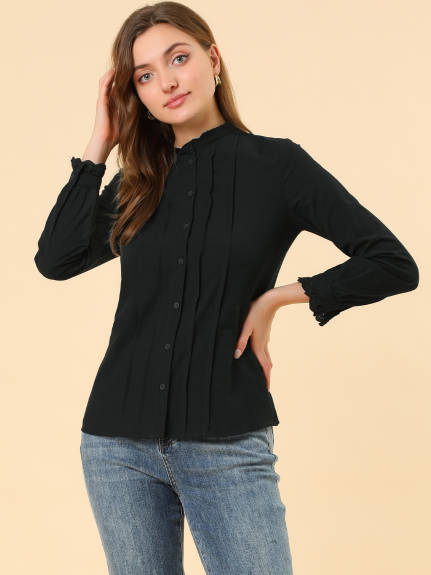 Allegra K- Lace Mock Neck Long Sleeve Cotton Shirt