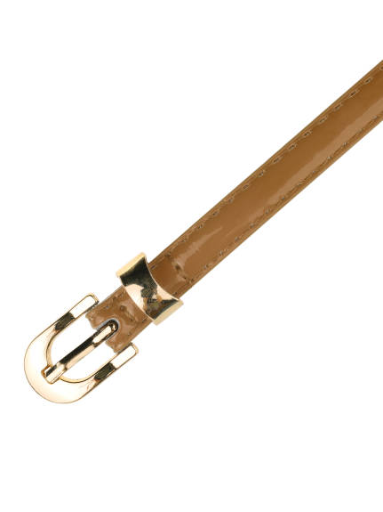 Allegra K- Skinny PU Leather Belt with Gold Metal Buckle